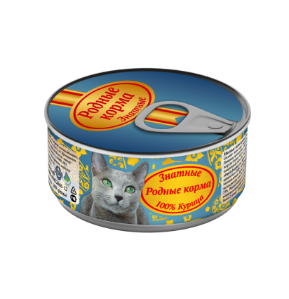 Родные корма знатные консервы для кошек с курицей 100% 100 гр. 